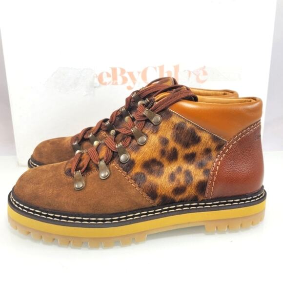 NWT$525 SEE BY CHLOE Eileen Leopard Suede Leather Lace-up Boots Sz 37 (US 6) - Picture 6 of 16